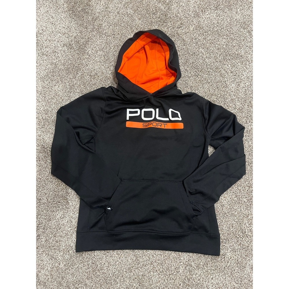 Polo‎ Sport Ralph Lauren Kids XL Black Orange Performance Hoodie Sweatshirt